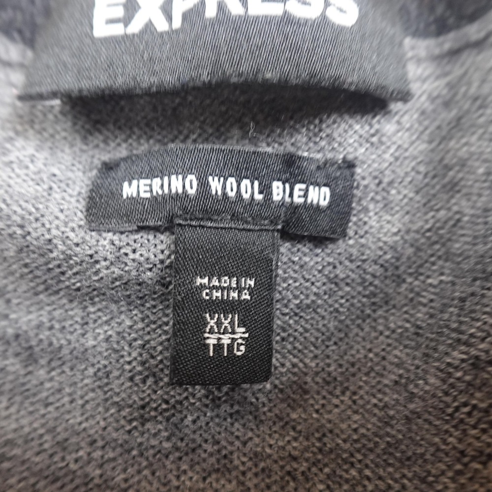 Express Sweater Mens 2XL Gray Merino Wool Blend V Neck Pullover Casual Cozy Soft - Picture 6 of 13